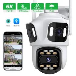 External WiFi 6K HD IP Camera Three Screen Camera 4K Outdoor Dual Lens Auto Tracking Security PTZ Camera Surveillance iCsee