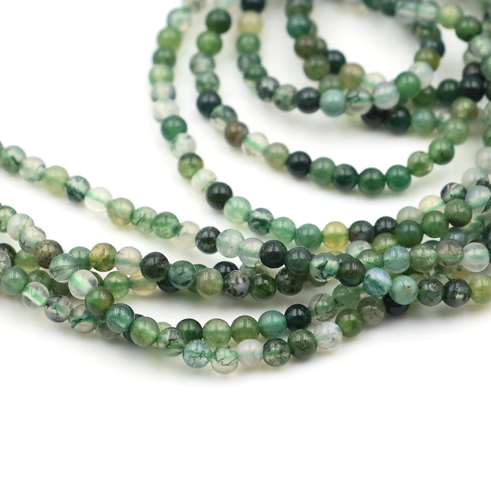 Natural Stone Beaded Round Green Moss Agate Gemstone Isolation Loose Beads for Jewelry Making Diy Necklace Bracelet Accessories