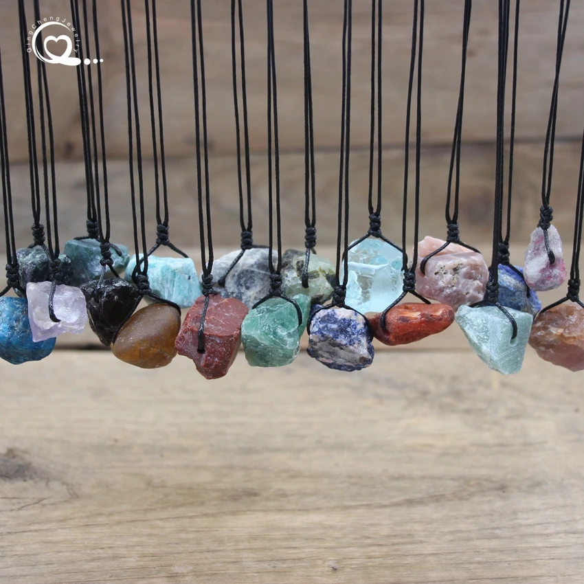 Healing Crystal Reiki Mineral Pendants Necklace,Natural Raw Stone Labradorite Prehnites Amazonite Sodalite Quartz Jewelry,QC3015