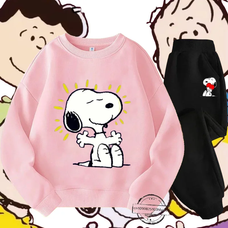 Autumn and winter long sleeve cartoon cartoon printing Snoopy round neck hoodie set boys and girls casual sweatshirt cute top