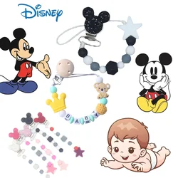 Disney-chupete personalizado de Mickey para niño, cadena fija de silicona, mordedor para bebé, dentición