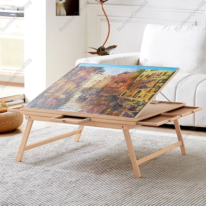 

For Wooden Puzzle Table 6-Drawer Classification Storage Folding Storage Table Suitable for 1500 Pieces