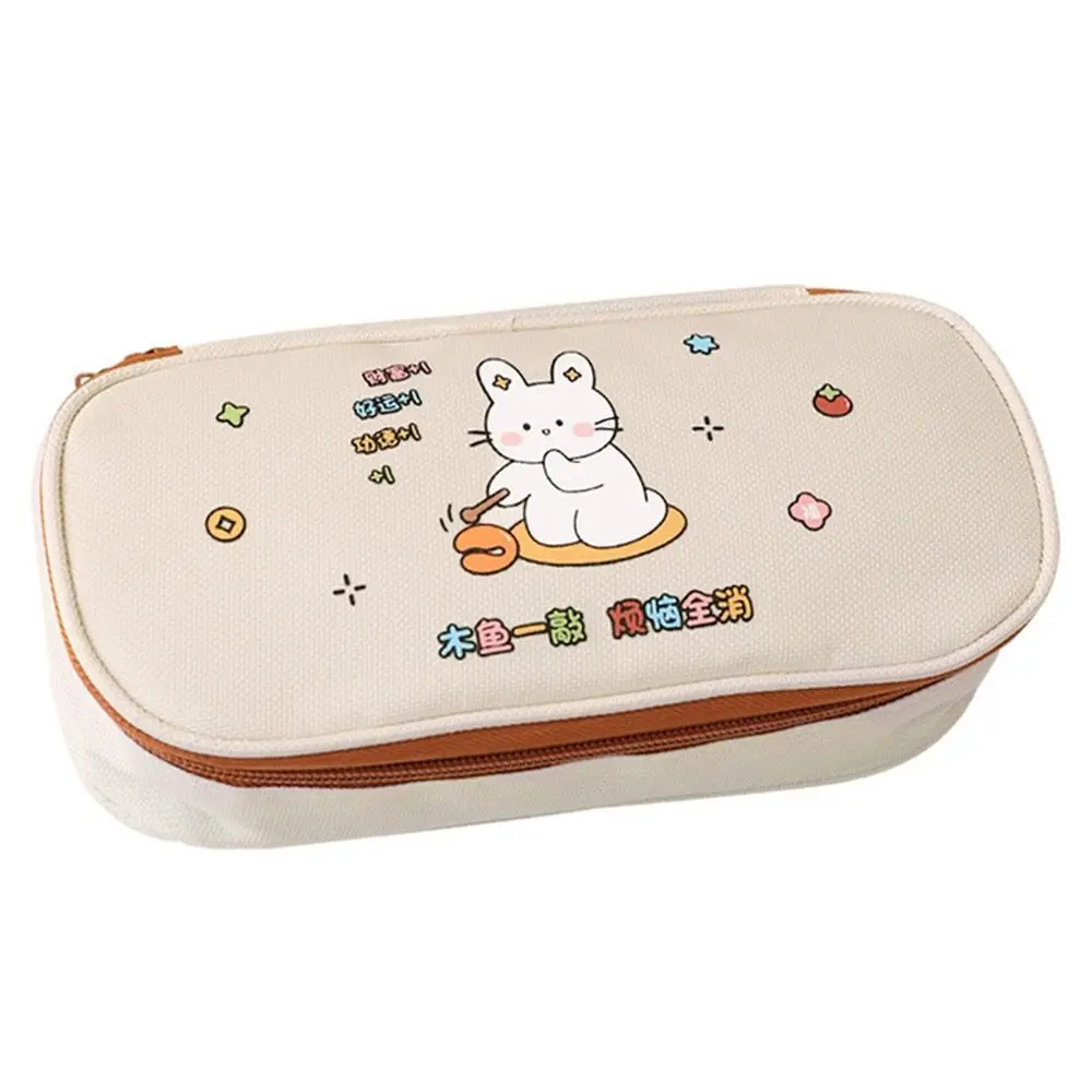 High Quality Canvas Pen Bag Large Capacity Color Printed Stationery Bag Three-layer Multifunctional Pen Box Student Gift