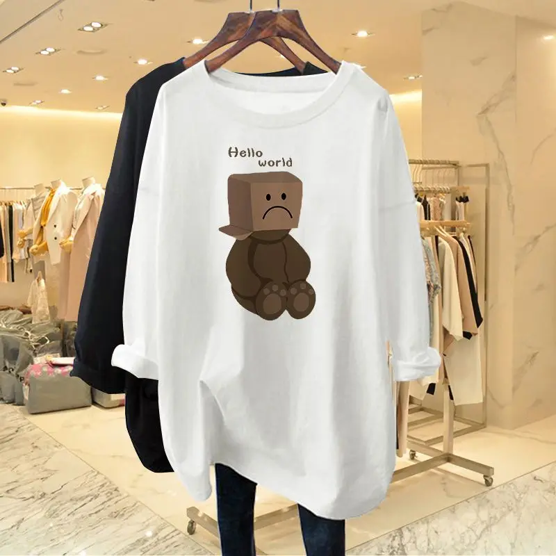 

Women's Fashion Carton Man Doll Printed T-shirt 2024 New Loose Casual O-neck All Cotton Short Sleeve Basics Top Tee Lady Top Tee