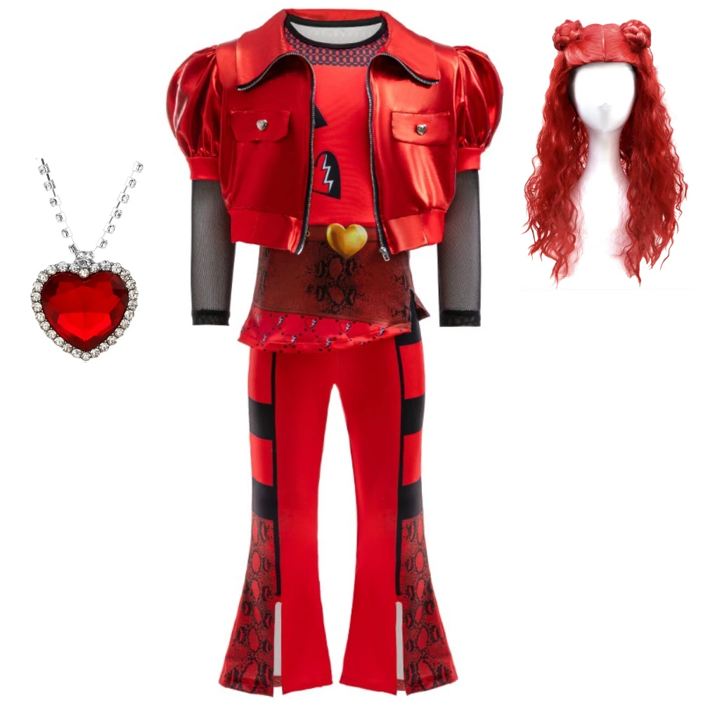 

Halloween Descendants Costume The Rise of Red Chloe Girls Jacket Coat Pants Wig Birthday Party Outfits Halloween Costumes