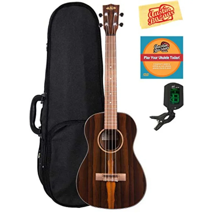 

Ukulele bundle for beginners: ziricote wood, natural finish, includes hard case, tuner, instructional DVD, and polishing cloth