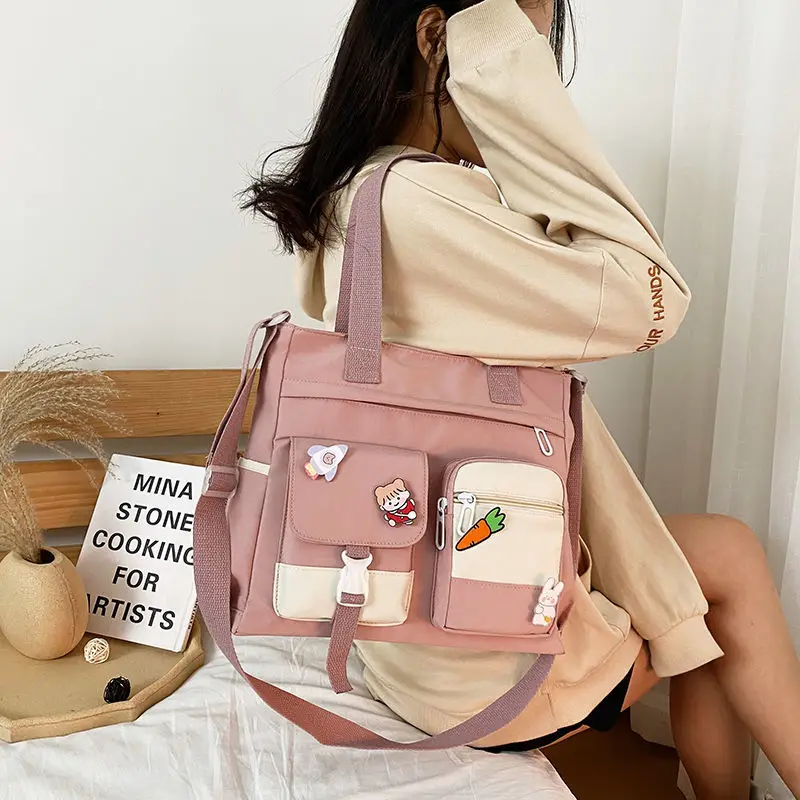 

Solid Nylon Multi-way Carry Large Capacity Crossbody Satchel Single Piece Accessory Teen Girls Light Comfy School Daily Shoulder Bag