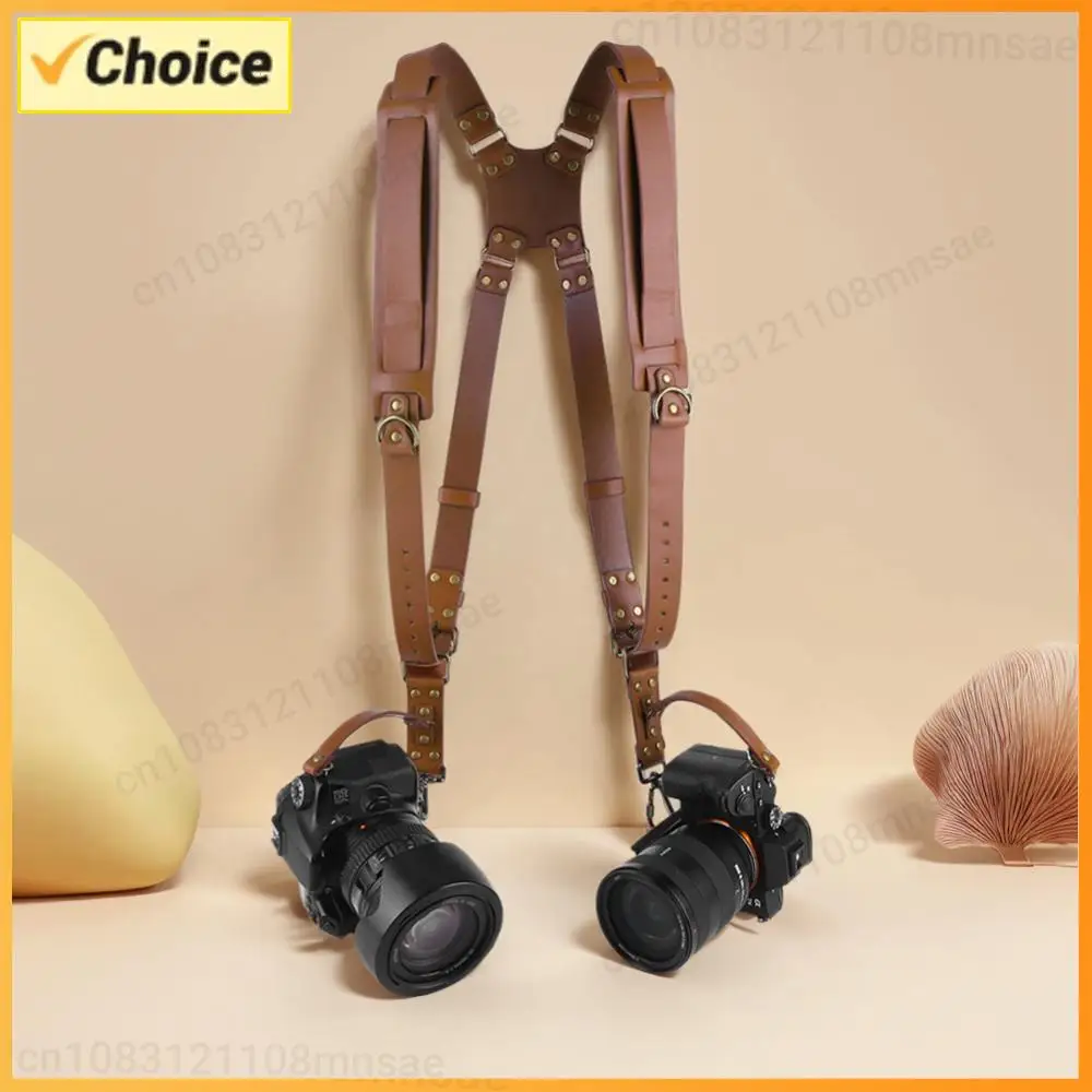 Dual Camera Strap Double Camera Harness Adjustable Leather Camera Straps Universal Camera Shoulder Strap for DSLR/SLR Cameras