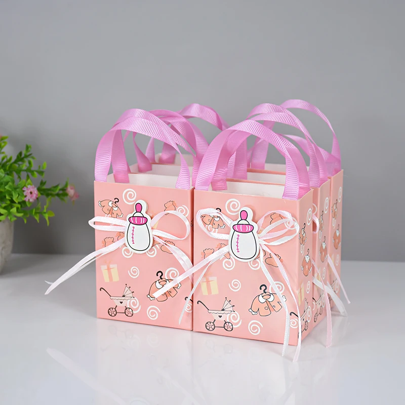 

6Pcs Mini Blue Pink Baby Candy Gift Bags Gender Revealed Decoration Snack Packaging Box Baby Shower Supplies