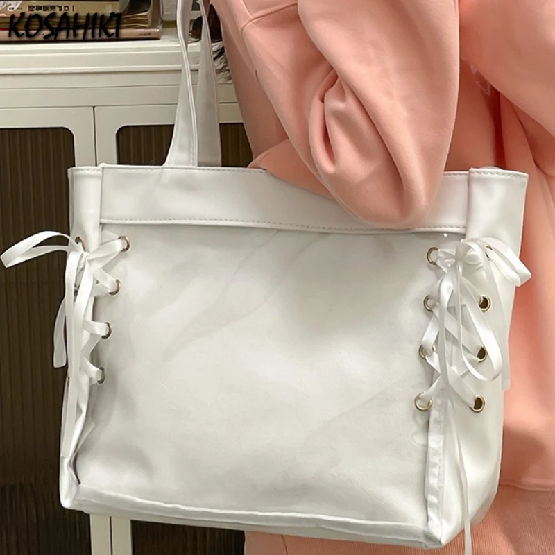 

All Match Jk Girls Transparent Shoulder Handbags Y2k Aesthetic Women Bandage Bow Underarm Bag Streetwear Simple Vintage Ita Bags
