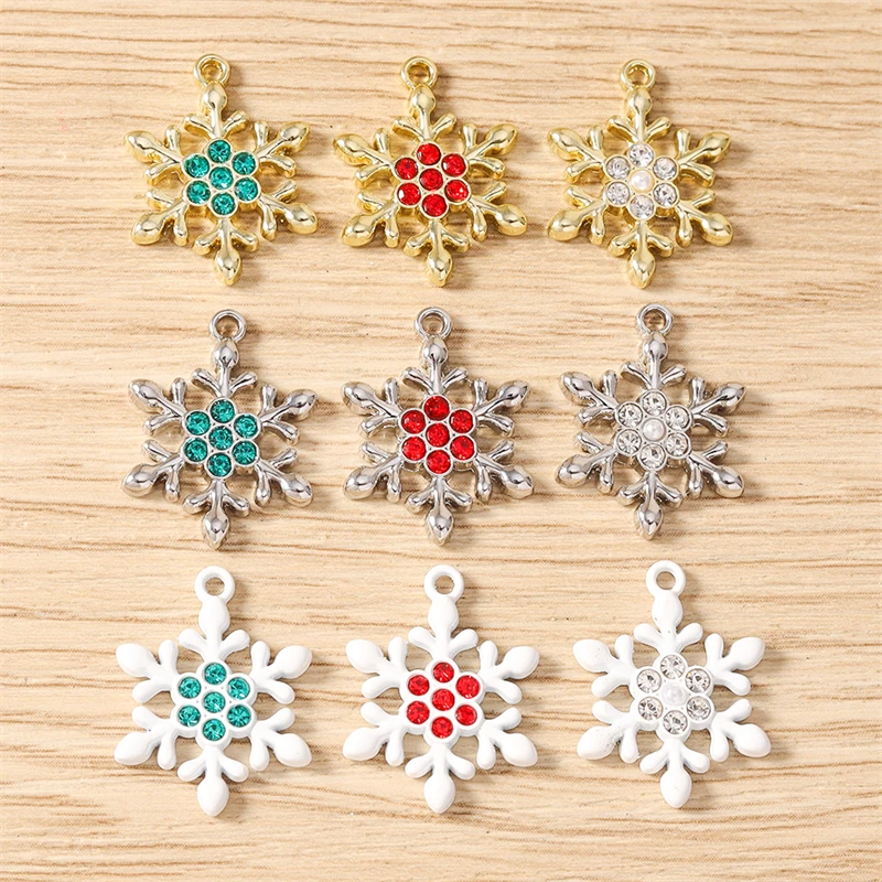 5 Stück niedliche, gemischte Kristall-Metall-Weihnachts-Schneeflocken-Blumen-Charms für die Schmuckherstellung, Anhänger, Halsketten, Ohrringe, DIY-Bastelbedarf – Detail 5