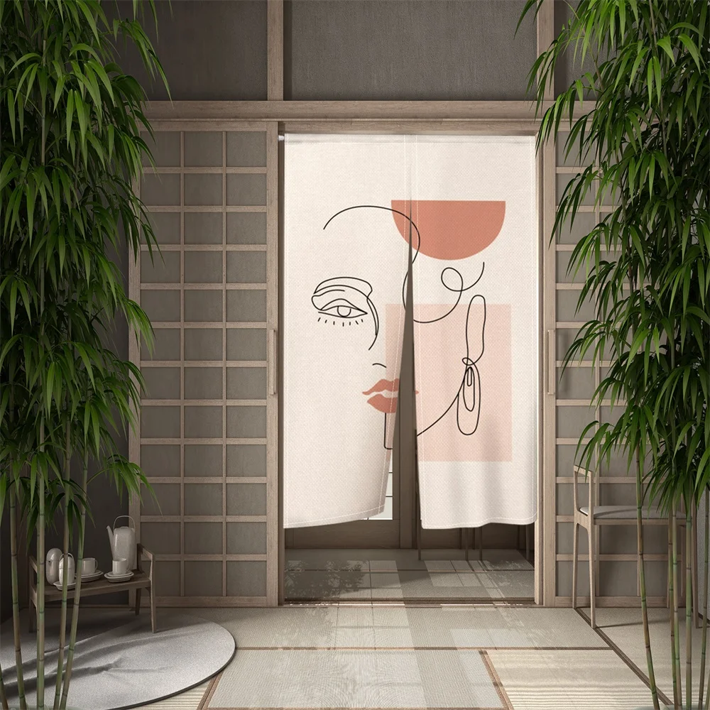 Nordic Simplicity Japanese Door Curtain Noren Geometric Lines Kitchen Living Room Partition Curtain Doorway Hanging Curtains