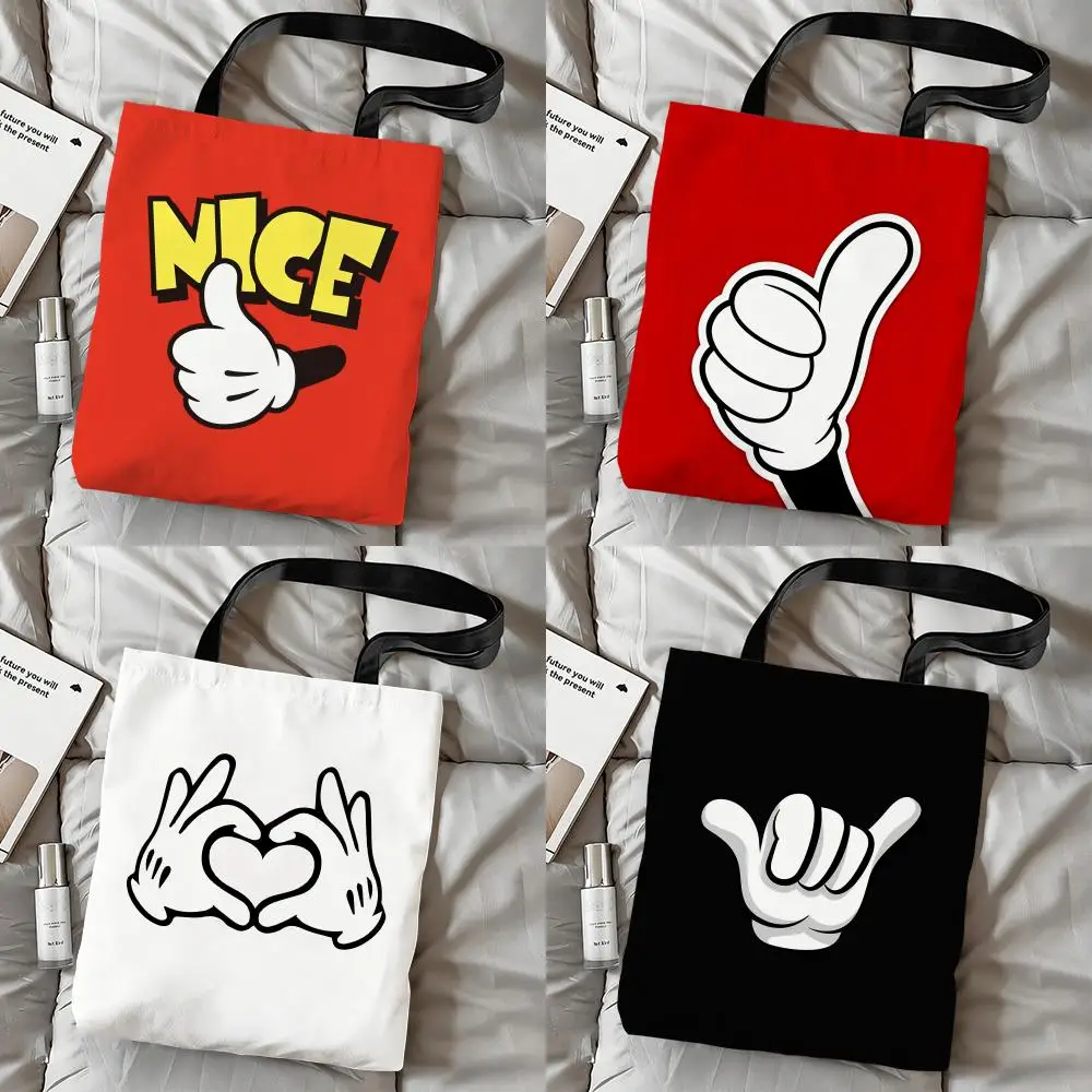 Cute fingers Storage Bags Double-Sided Print Canvas Tote Bag Fashion Large Capacity Women's Shoulder Handbag