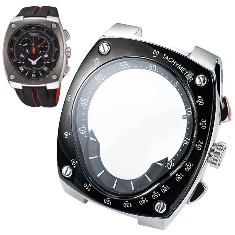 

Watch Stainless Steel Case for Seiko Sportura Series SNL017 SNA595 029P2/021P1 Modification Black Scale Ring with Glass Shell