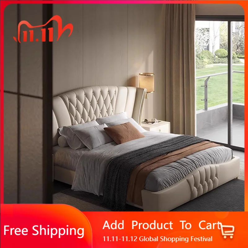 

Luxury Double Bed Bedroom Frame Queen Full Design Massage Bed European Simple Travel Sleeping Letto Matrimoniale Hotel Furniture
