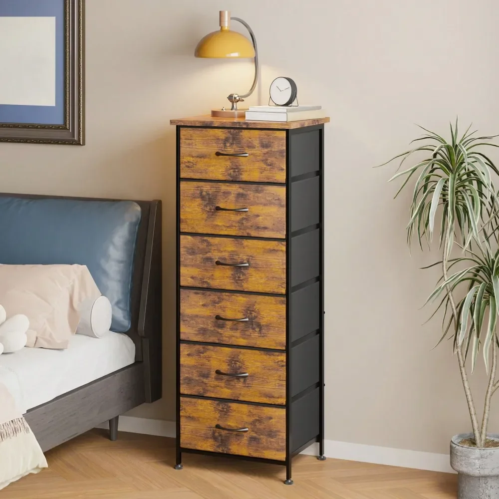

6 Drawers Nightstand For Bedroom, Tall Dresser Chests Of Drawers, Fabric Dresser For Closet, Bedroom, Night Stand, Storage Towe