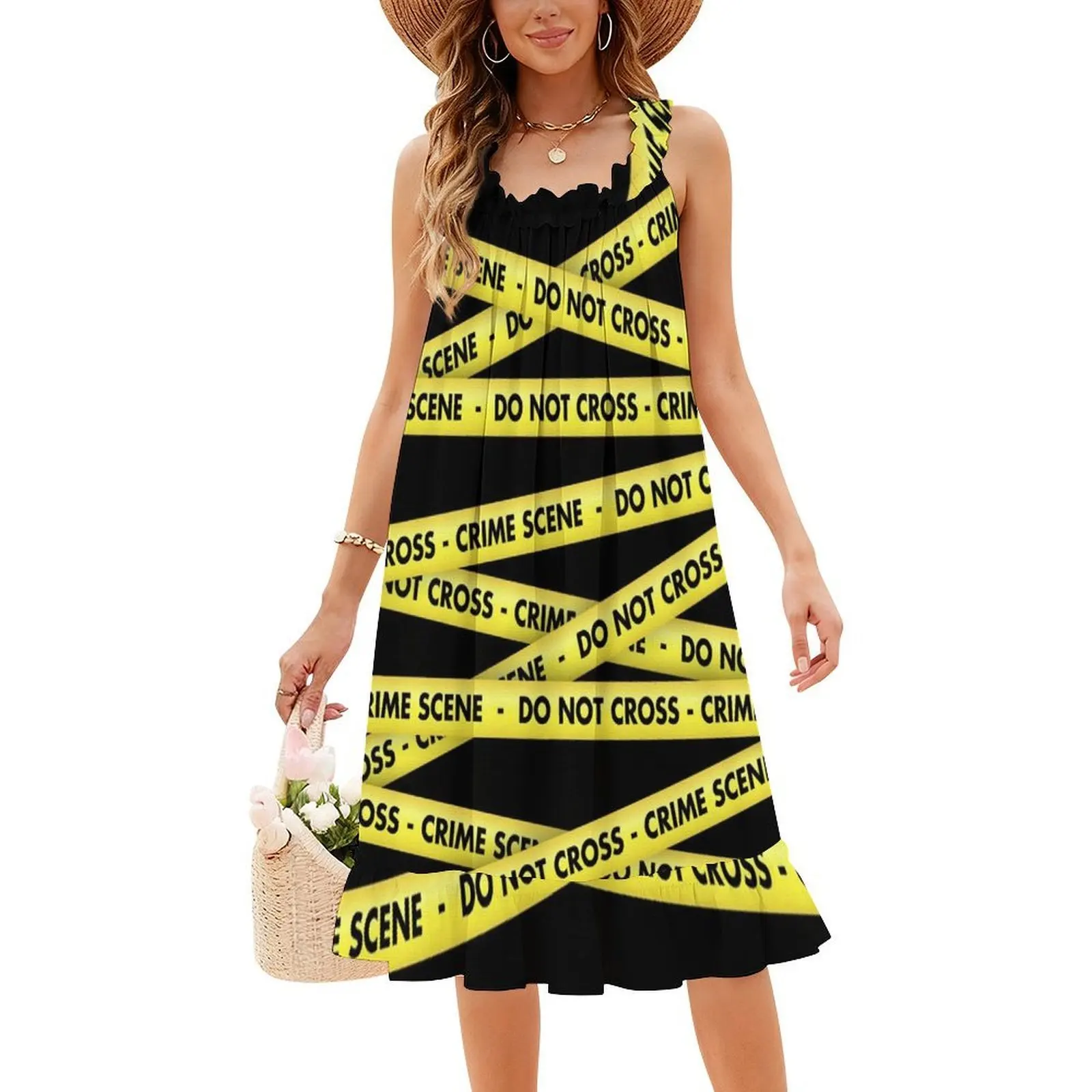 Tempat Kejadian Perkara Jangan Melintasi Pita Kuning Yang Dilarang Polisi Gaun Kasual Gaya Korea Untuk Wanita Gaun Kantor Harian Sederhana Warna Kuning