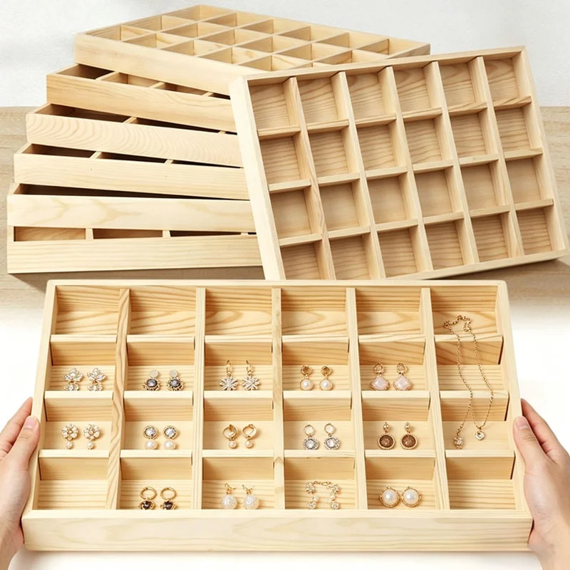 2026 Solid Wood Jewelry Grid Storage Tray Jewelry Loose Bead Bracelet Bracelet Jewelry Display Display Tray view 3