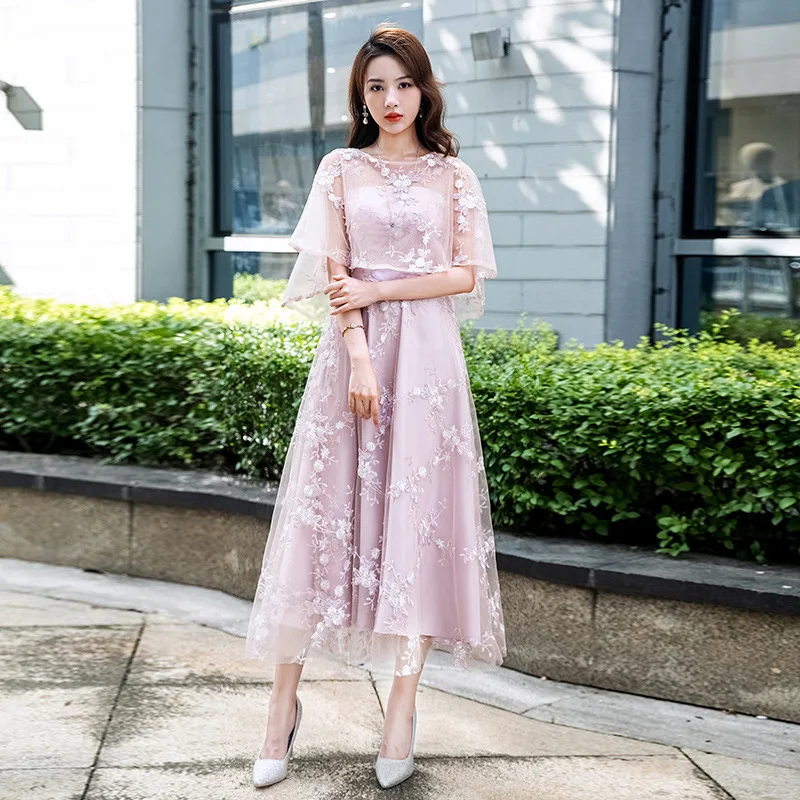 

Korean Version 2025 New Style Temperament Long Style Slimming Chiffon Lace Floral Long Skirt Mom Outfit Daily Small Dress