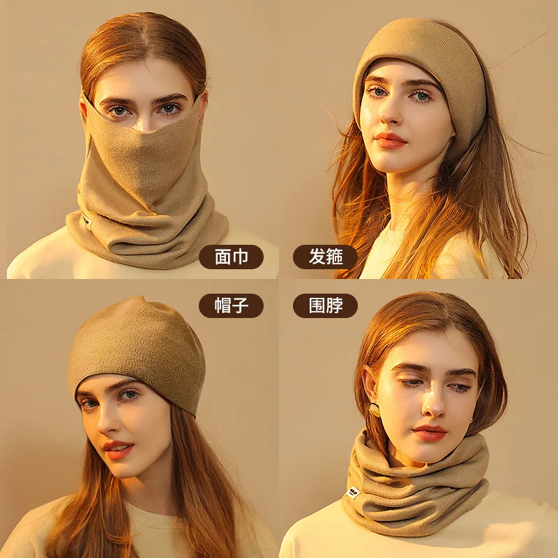 Autumn Winter Knitted Fine Fleece Face Scarf for Outdoor Sports Wind Dust Proof Warm Anti Pilling Ear Loop Design
