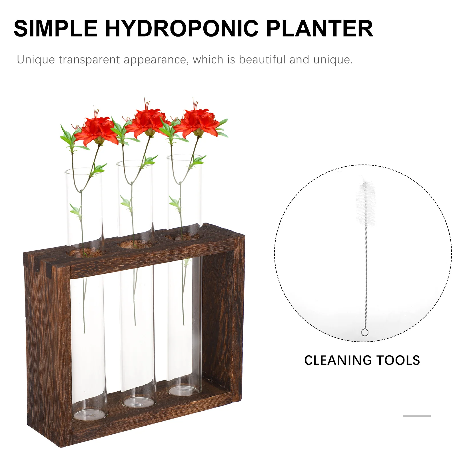 

1Set Wooden Glass Test Tube Planter Simple Design Hydroponic Plant Container Desktop Flower Pot Home Decoration Air Purifier