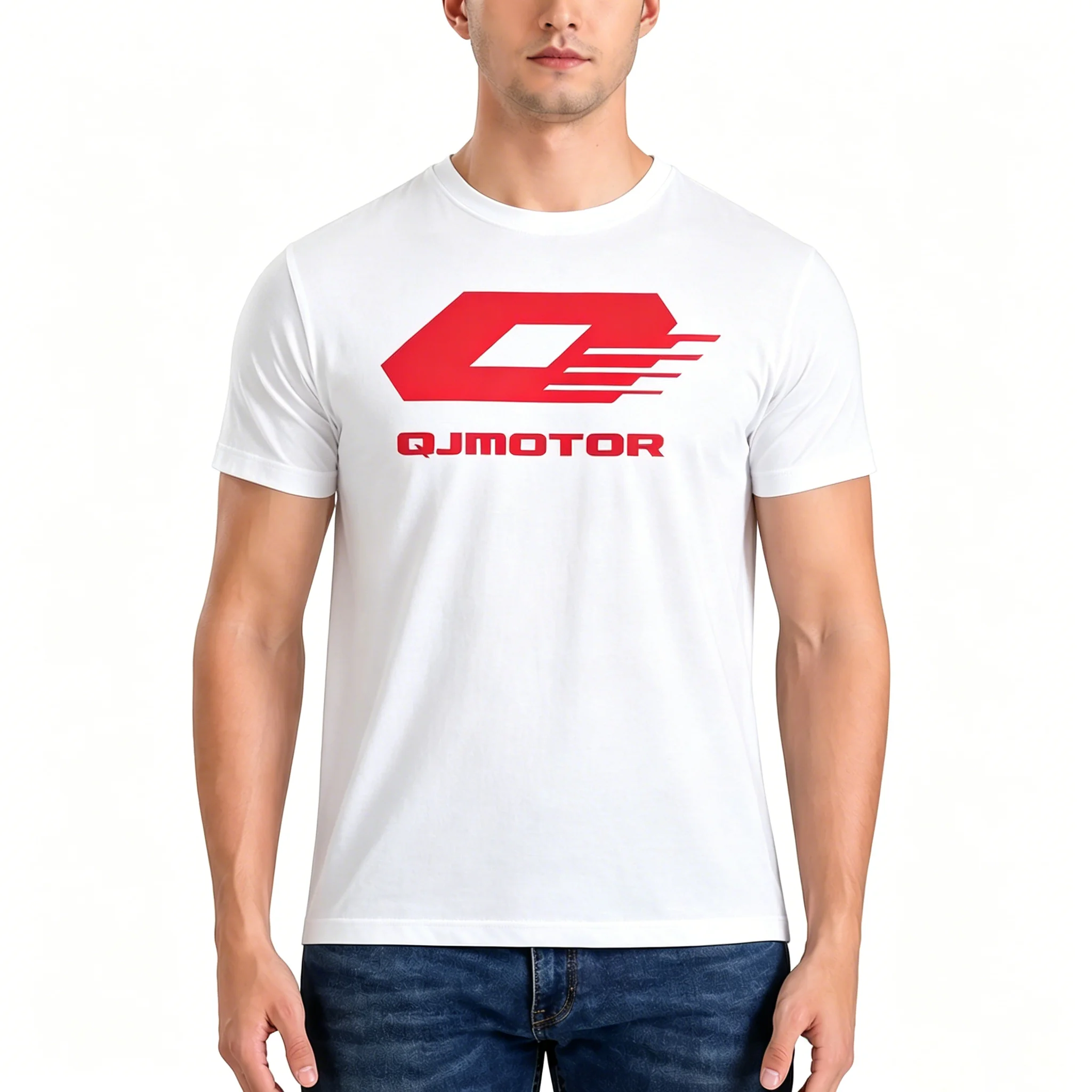 QJMOTOR High Quality Printed Cotton T Shirt For Men Casual Motorcycle Riding Street Style Breathable Summer Daily Wear Top