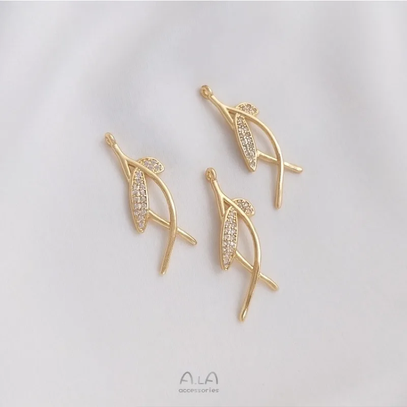 Electroplated 14K Gold-plated Zircon Branches And Leaves Pendant DIY Handmade Earrings Earrings Ear Jewelry Hairpin Pendant