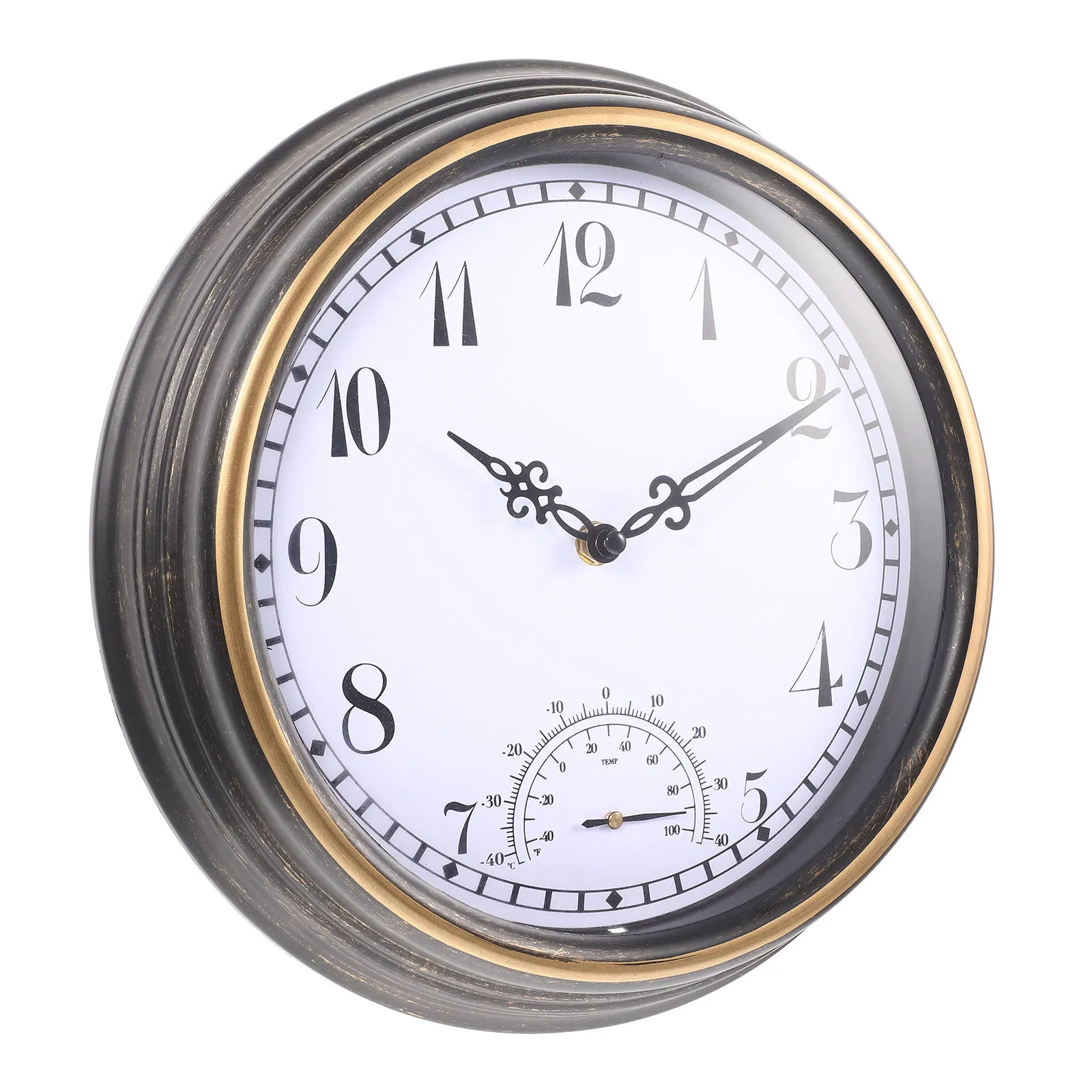 

Wall Clock Hanging Waterproof Living Room Bedroom Wall Clock with Thermometer Indoor Outdoor Decorative Temperature Display