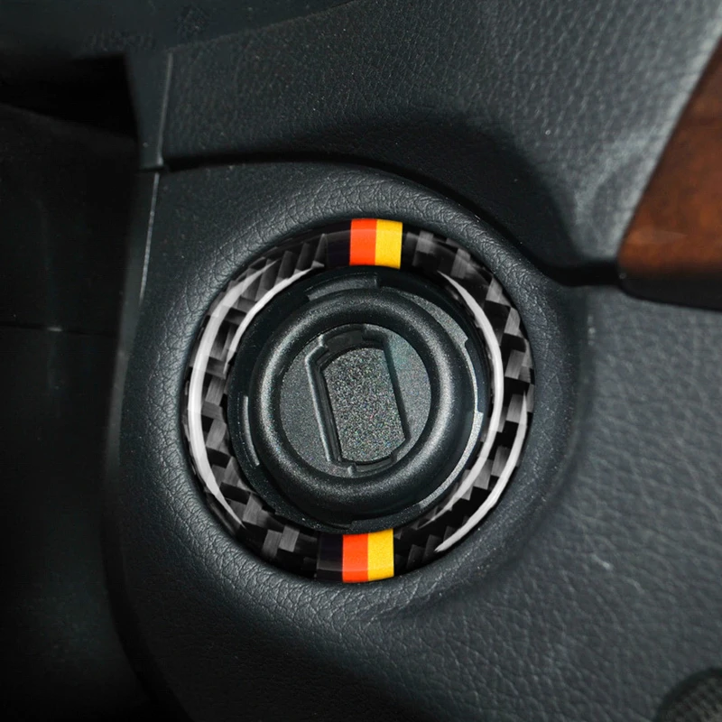 Carbon Fiber Ignition Key Hole Ring Decor for Mercedes Benz W204 W212 W246 A/B/C/E Class GLA CLA GLC SLK - Premium Anti-Scratch