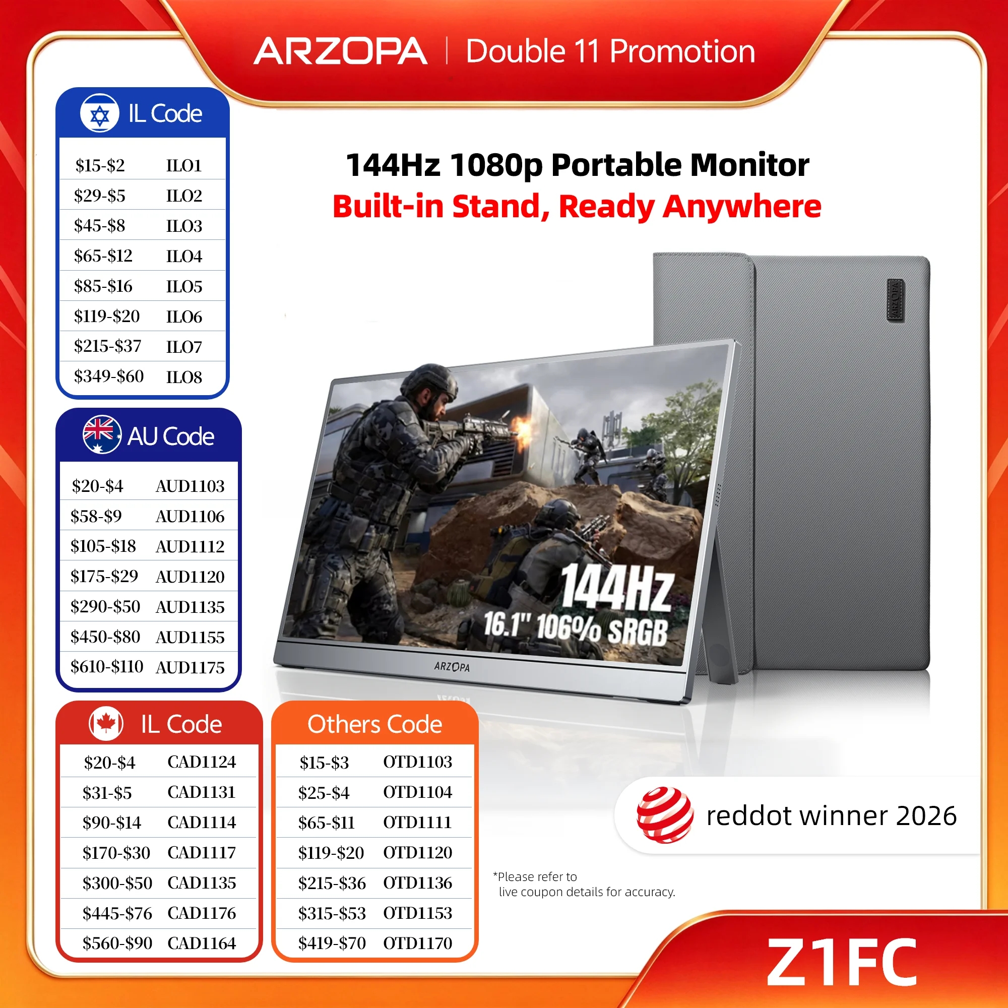 �y�Z�[�����zNEW ARZOPA 16.1�C���` �|�[�^�u���Q�[�~���O���j�^�[ FHD 144Hz 1080P IPS �O�t���Z�J���h���j�^�[ Mac�A�m�[�g�p�\�R���APC�ASwitch1/2�APS4/5�AXbox�ɑΉ�
