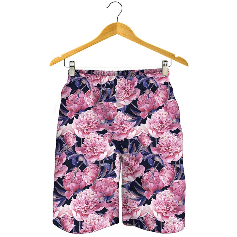 Vintage Pink Peony Floral Beach Shorts Men 3D Printed Plants Street Short Pants Surf Board Shorts Summer Quick Dry Swim Trunks