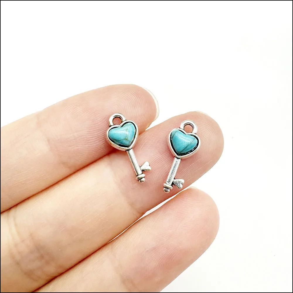 Palm Cross Heart Pendants Antique Silver Color Turquoise Charms For Bracelets Charms Making Jewelry view 6