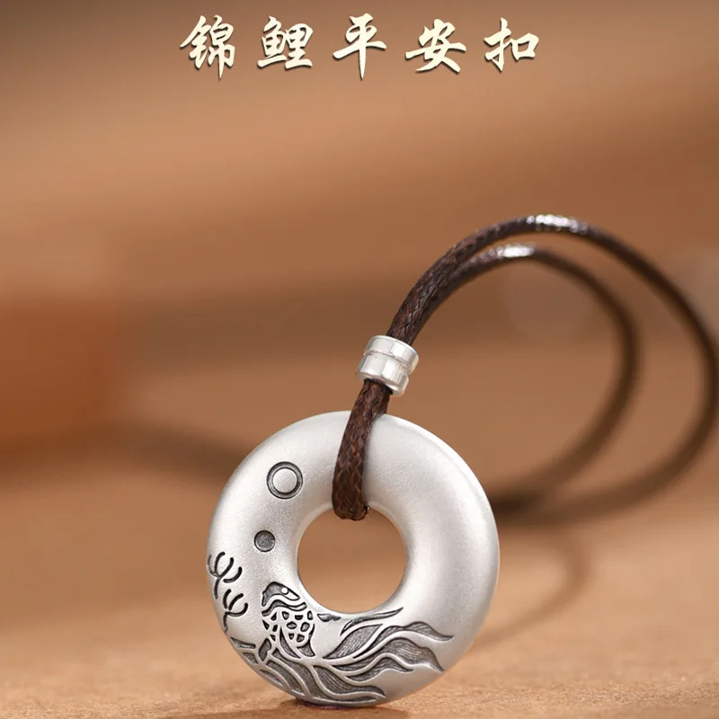 Silver Peace Buckle Necklace Pendant Koi Inheritance Ethnic Solid Retro High End Jewelry