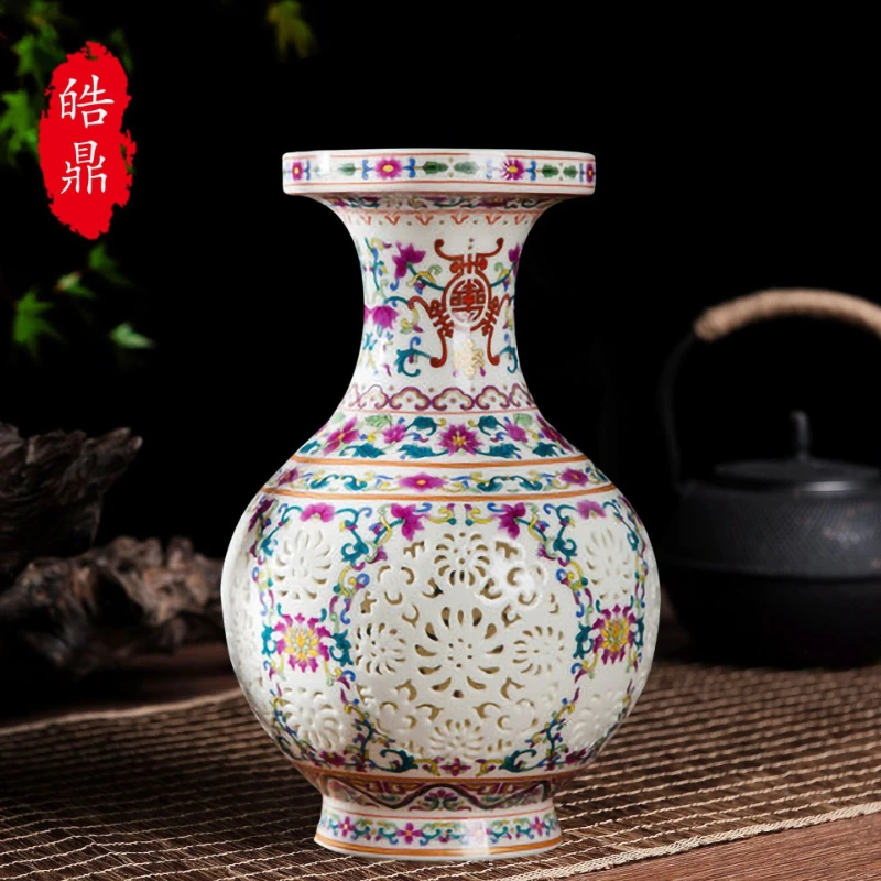 

Ceramic blue and white porcelain gilt hollow vase - chinese style home & office decorative ornament - ceramic handicraft