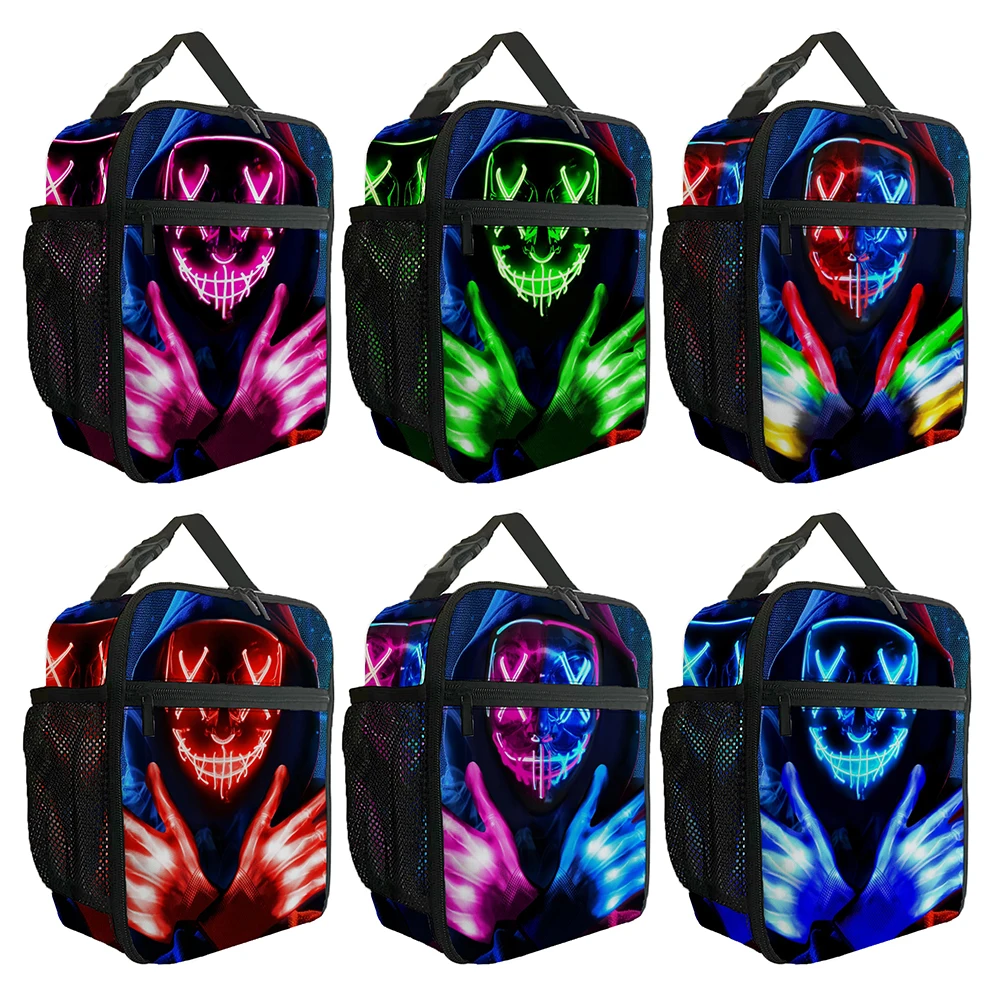 Poptrend Halloween Scary Mask Cosplay Pattern Thermal Bag Lunch Bags Lunch Container Leakproof Tote Lunch Box Storage Bags