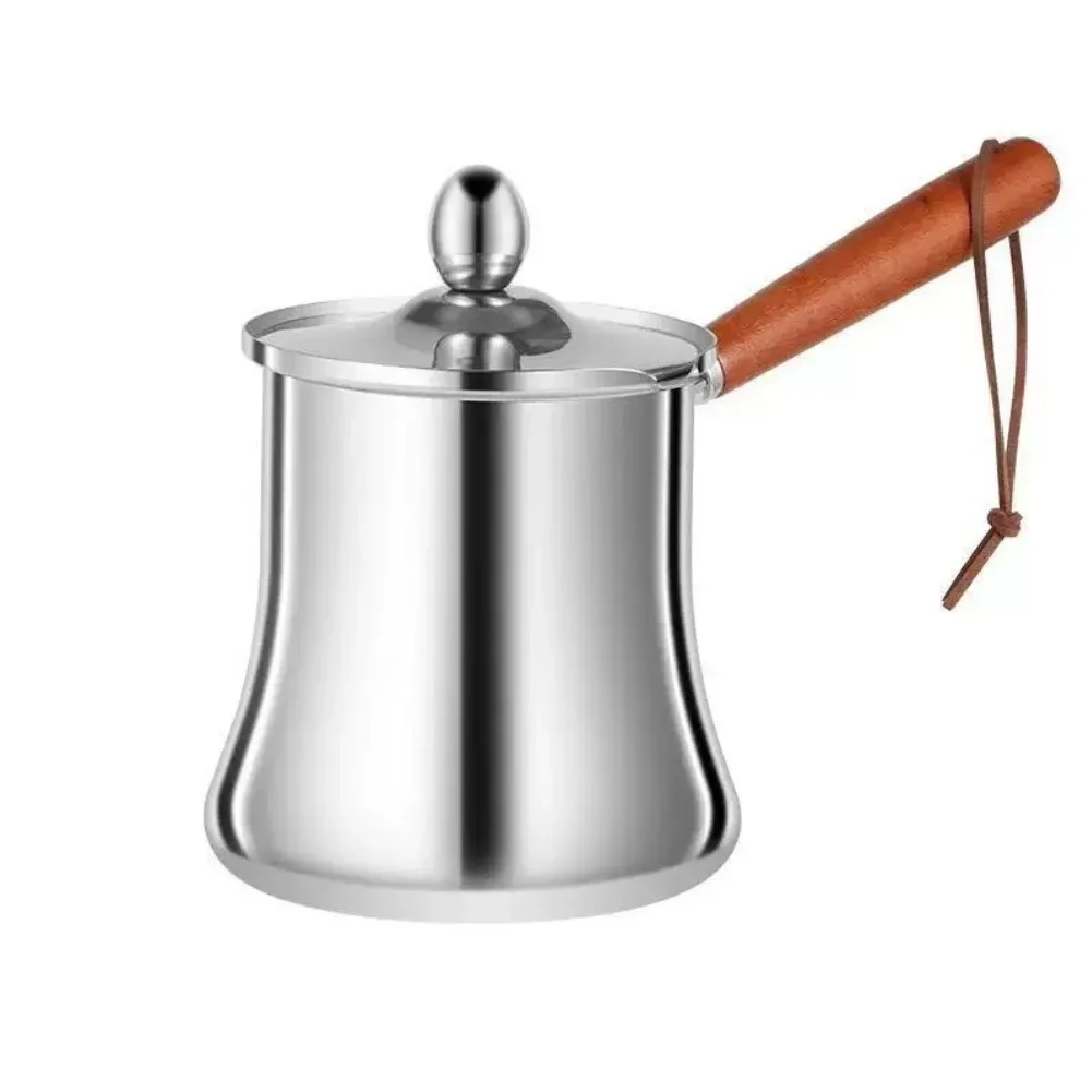 Stainless Steel Milk Pot With Intelligent Spout Design And Ergonomic Wooden Handle For Daily Milk Coffee Tea Heating Needs