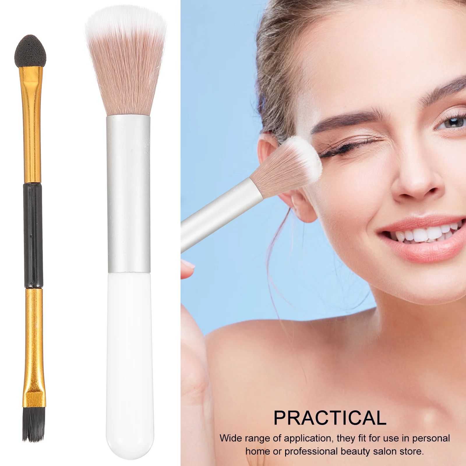 

2pcs Highlighter Brush Heart Shaped Angled Eyeliner Makeup Brushes Plastic Wool Long H Easy Carry Professional Use