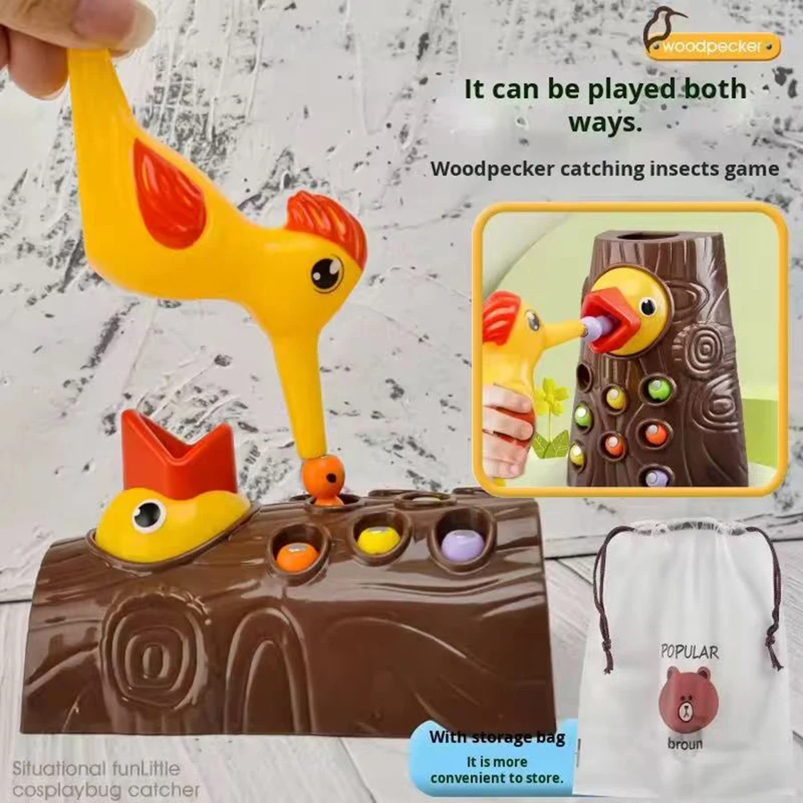 Montessori Educational Toys for Children Woodpecker Catch Worms Toy Toddler Kids Magnetic Games for Babi Development Busy Board