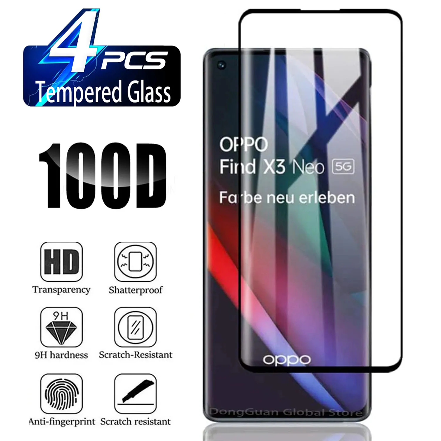 For OPPO Find X3 Neo, Curved Four Sides Glue Screen Protector HD 2/4Pcs Tempered Glass 9H