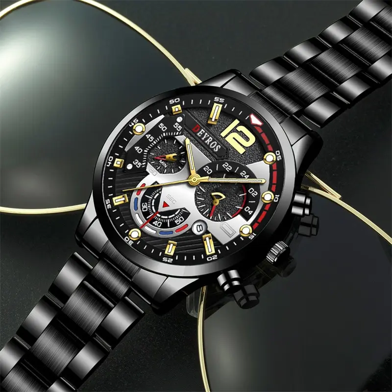 Fashion Mens Sports Watches Luxury Stainless Steel Quartz Wrist Watch Calendar Luminous Clock Men Business Casual Reloj Hombre