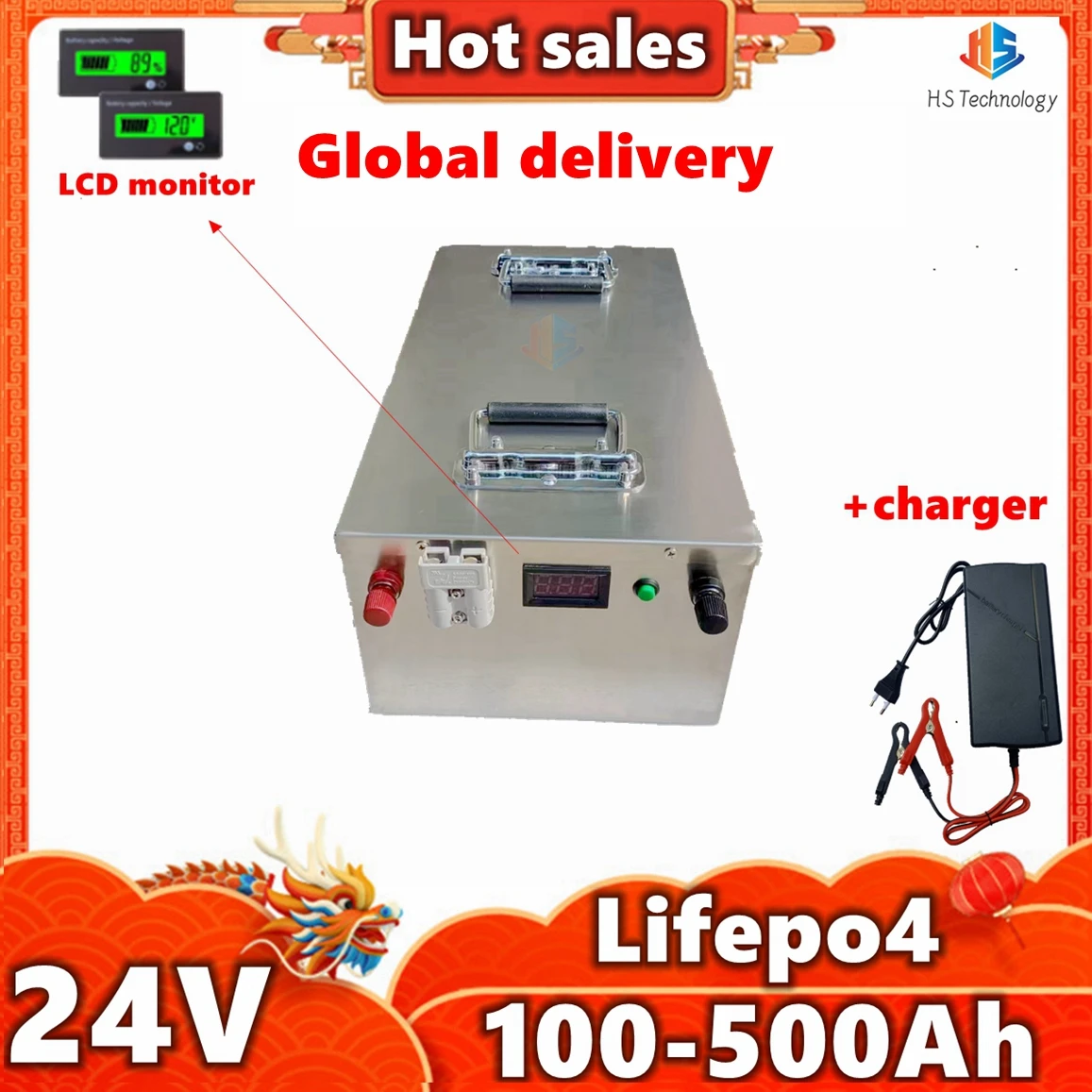 Global delivery Lifepo4 battery24V 100AH  200AH 180AH 120AH 300AH 400AH  500Ah with BMS for RV Lathe Cart inverter solar backup