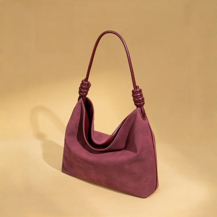 Women Vintage Suede Hobo Shoulder Bag Knotted Handle Large Capacity PU Underarm Handbag For Work Daily Casual Outfits