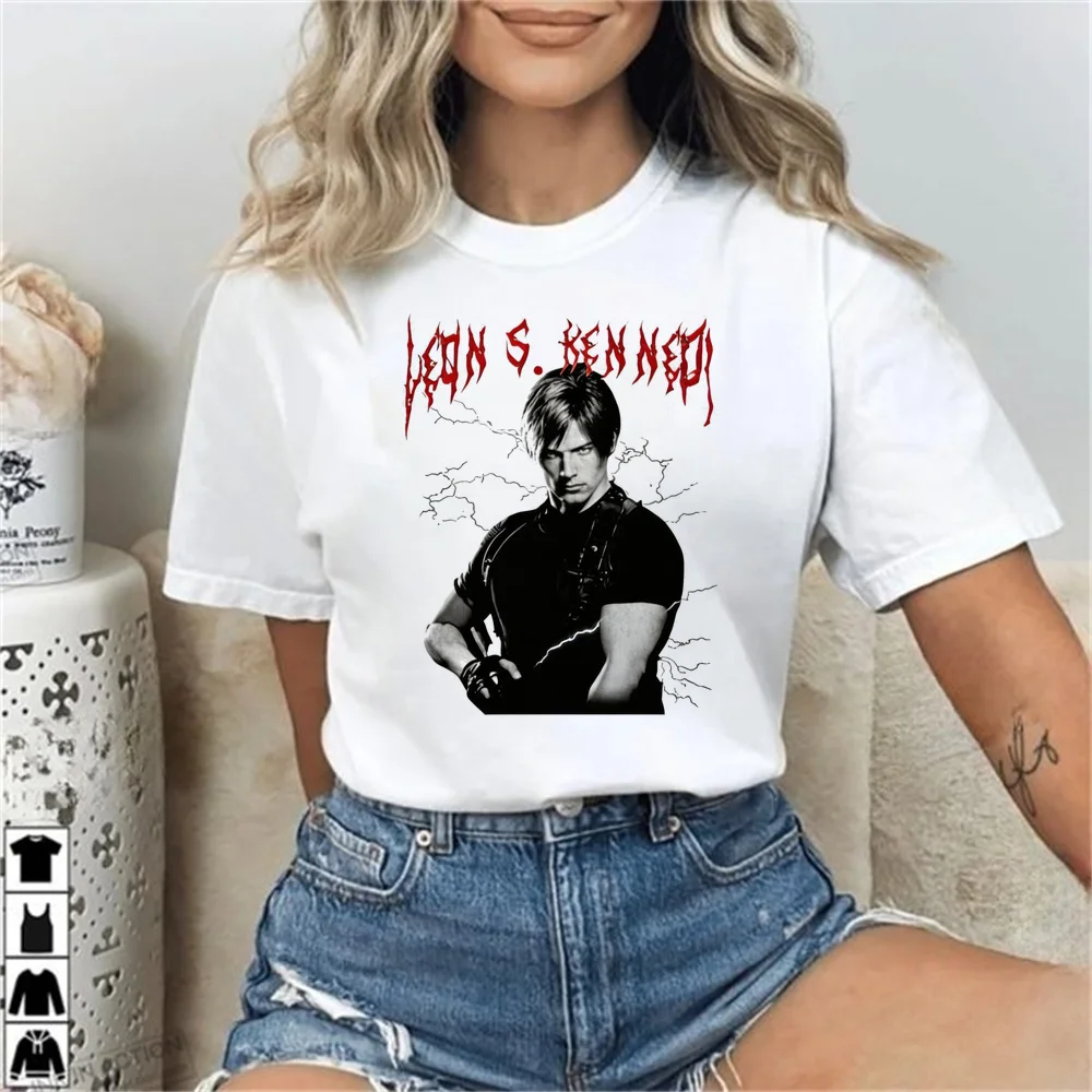 Leon Kennedy top tees teen dollette harajuku party Psychedelic aesthetic t shirt korean fashion anime funny cute jojifuku