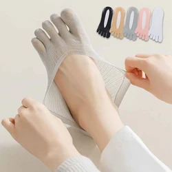 5 Pairs Women's Five Finger Socks Breathable Comfortable Silicone Non-slip Boat Sock Solid color Ultra-thin girls Solid Toe Sox