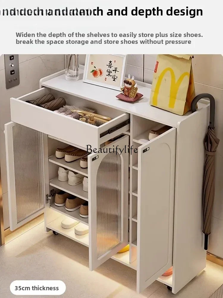 خزانة YJ32 مع قفل ممر خزانة أحذية فاخرة قابلة للإزالة مع قفل بصمة عجلة عالمية