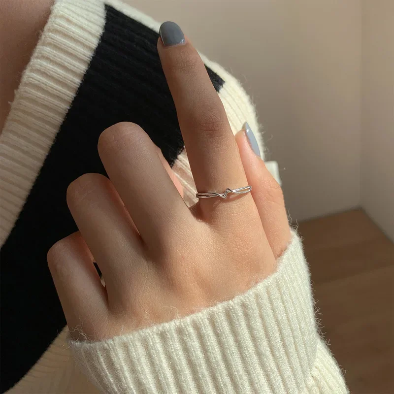 Wave Double-Layer Index Finger Ring Female Special-Interest Design Ins Trendy Korean Personality Art Geometric Winding Open Ring