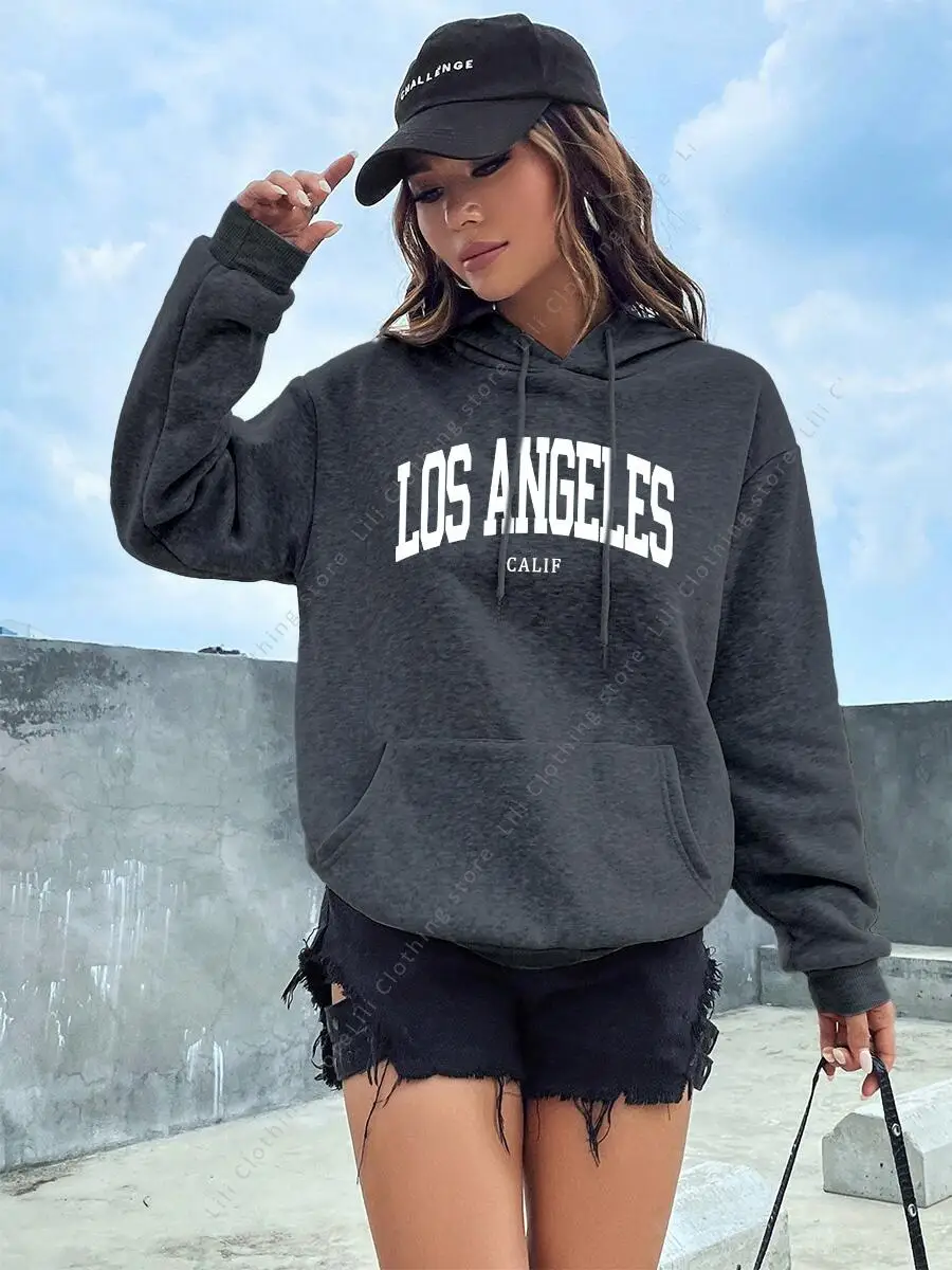 Damen Hoodies Ästhetischer Los Angeles Buchstaben-Print Tops Hochwertige Sweatshirts mit Kapuze Modische Herbst-Winter-Kleidung für Frauen