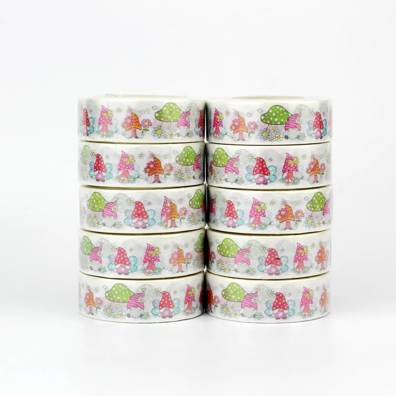 NEW 10pcs/Lot Decorative Sweet Gnomes with Flowers Mushroom Washi Tapes for Scrapbooking Adhesive Masking Tape Cute Stationery