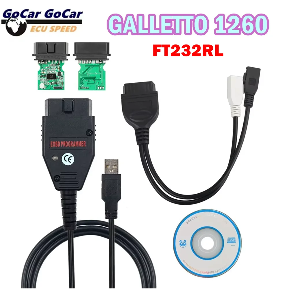 

Galletto 1260 FTDI FT232RL EOBD ECU Programmer Read Write Car ECU Flasher Works For Multi-Car OBDII Diagnostic Multi-Language