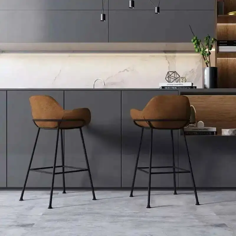 

Nordic Black Iron Bar Chairs Creative Backrest Armchair High Chair Modern Simple Bar Stool Home high table Kitchen Bar Chair Z